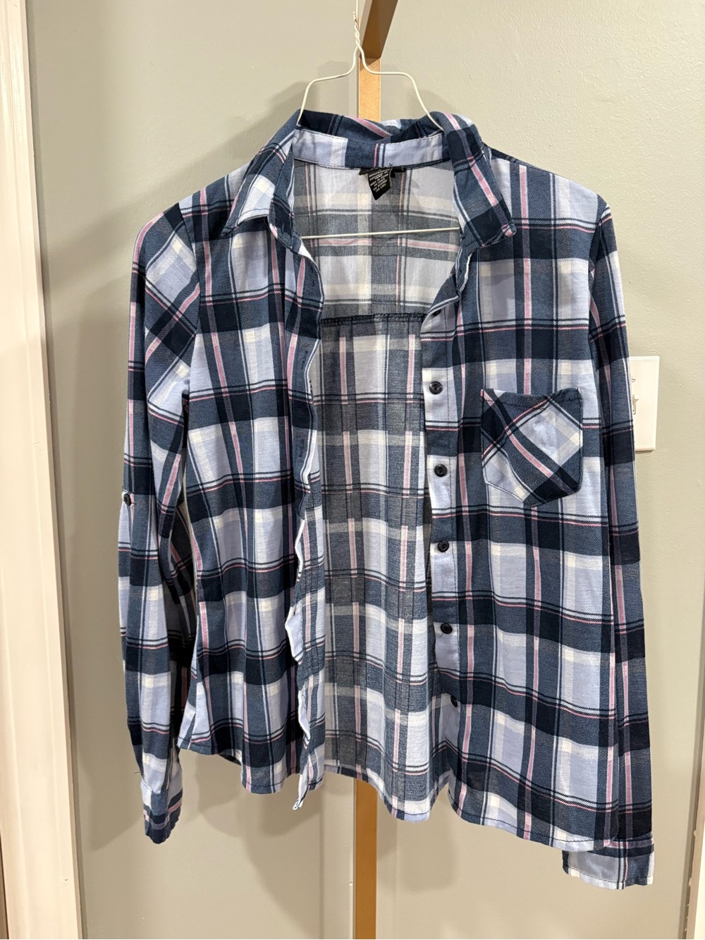 Rue21 Navy, Light Blue & Pink Plaid Button-Down Shirt